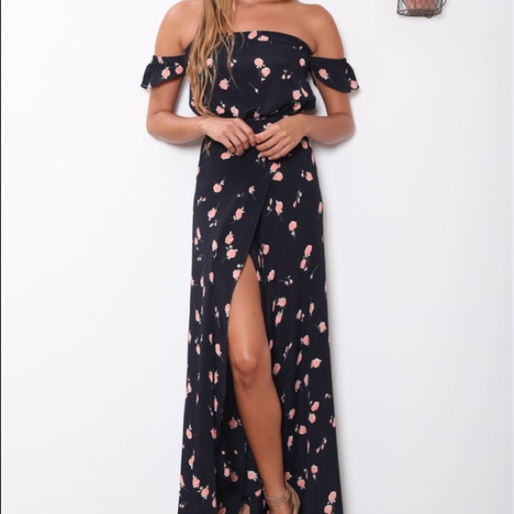 Flynn Skye Bella Black Floral Bardot Maxi Dress